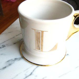 Anthropologie Gold Metallic Trim Coffee Mug -Letter L